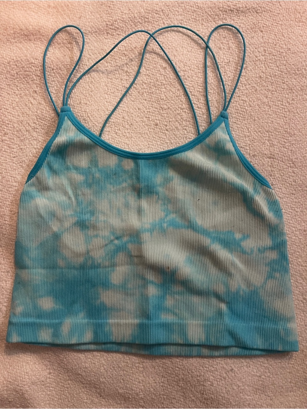 No Boundaries Blue Tie-Dye Ribbed Strappy Crop Tank